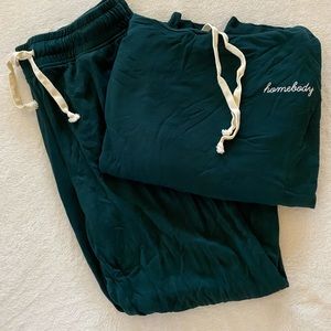 Homebody Forest Green Hooded Loungewear Set